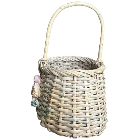 RARE! Vtg Basket Barbola Gesso Adornment Handpainted Girl Geese Philippines 14" - Picture 3 of 16